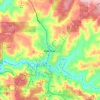 Topografinen kartta Bridgetown, korkeus, helpotus