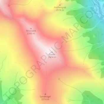 Topografinen kartta Greim, korkeus, helpotus