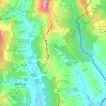 Topografinen kartta Aigen, korkeus, helpotus