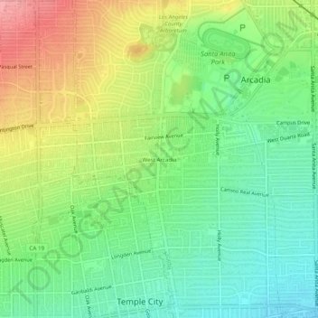 Topografinen kartta West Arcadia, korkeus, helpotus