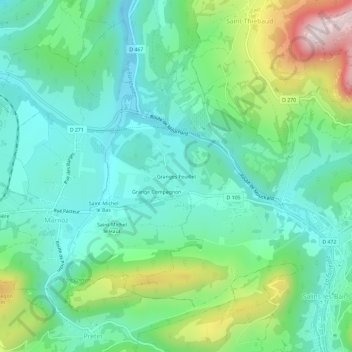 Topografinen kartta Granges Feuillet, korkeus, helpotus