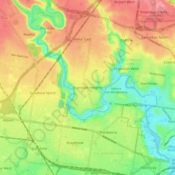 Topografinen kartta Avondale Heights, korkeus, helpotus