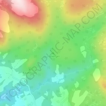 Topografinen kartta Liaberget, korkeus, helpotus