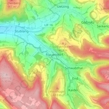 Topografinen kartta Frauendorf, korkeus, helpotus