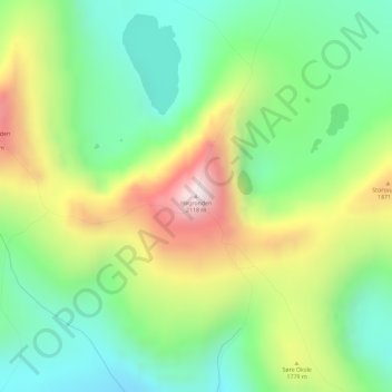 Topografinen kartta Høgronden, korkeus, helpotus