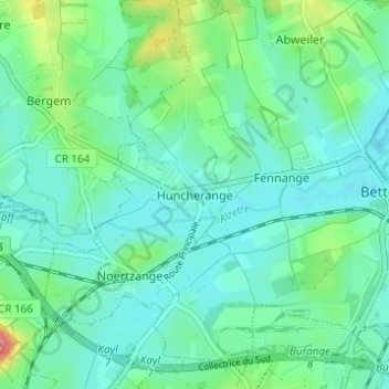 Topografinen kartta Huncherange, korkeus, helpotus
