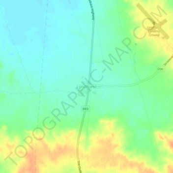 Topografinen kartta Lyndhurst, korkeus, helpotus