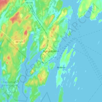 Topografinen kartta Nynäshamn, korkeus, helpotus