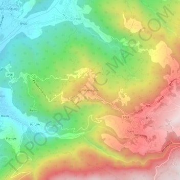 Topografinen kartta Valdenogher, korkeus, helpotus