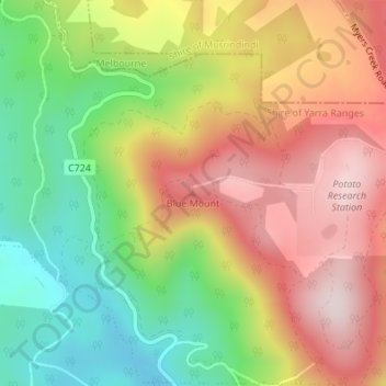 Topografinen kartta Blue Mount, korkeus, helpotus