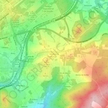 Topografinen kartta San Marcos, korkeus, helpotus