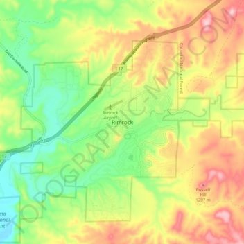 Topografinen kartta Rimrock, korkeus, helpotus