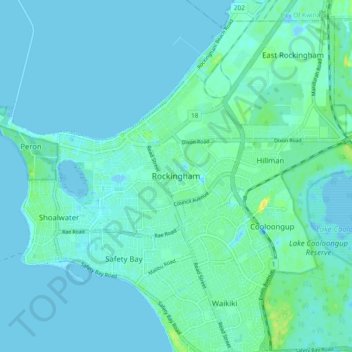 Topografinen kartta Rockingham, korkeus, helpotus