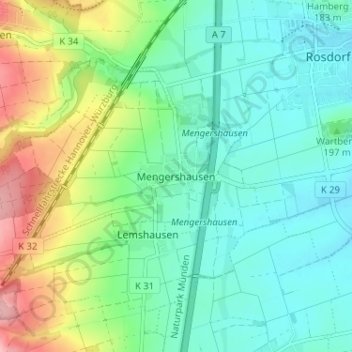 Topografinen kartta Mengershausen, korkeus, helpotus
