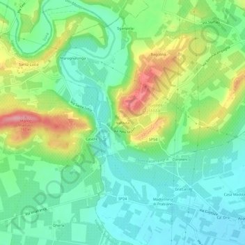 Topografinen kartta Valbusa, korkeus, helpotus