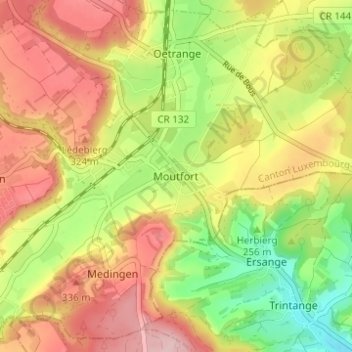 Topografinen kartta Moutfort, korkeus, helpotus
