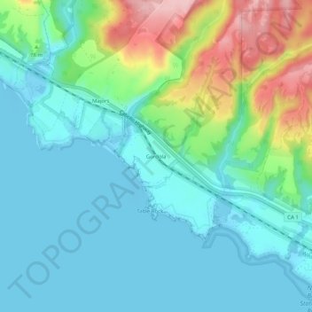 Topografinen kartta Gordola, korkeus, helpotus