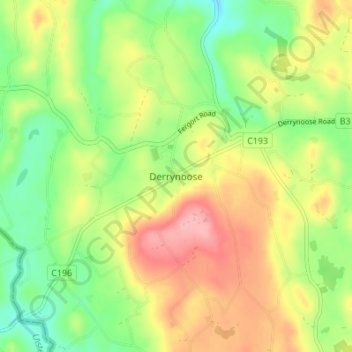 Topografinen kartta Derrynoose, korkeus, helpotus