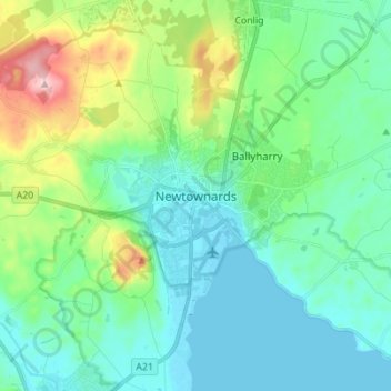 Topografinen kartta Newtownards, korkeus, helpotus