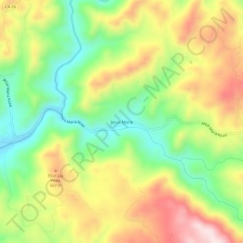 Topografinen kartta Jesus Maria, korkeus, helpotus