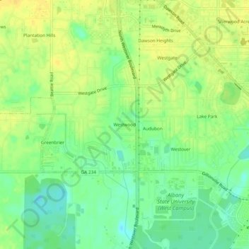 Topografinen kartta Westwood, korkeus, helpotus