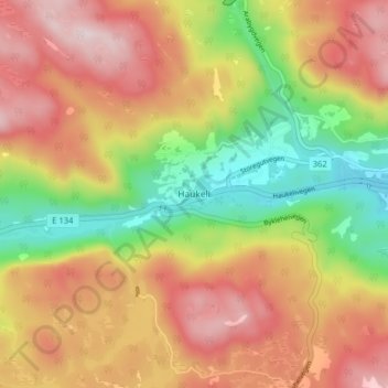 Topografinen kartta Haukeli, korkeus, helpotus