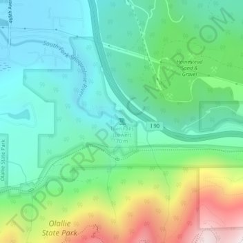Topografinen kartta Twin Falls (Lower), korkeus, helpotus