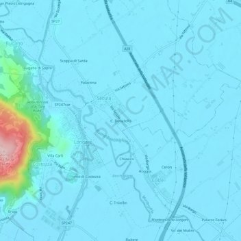 Topografinen kartta C. Donatello, korkeus, helpotus
