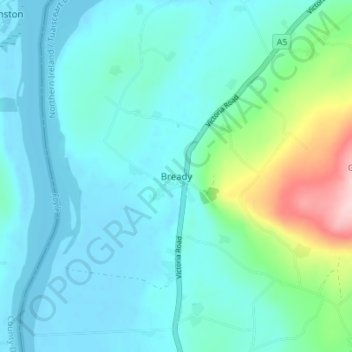 Topografinen kartta Bready, korkeus, helpotus