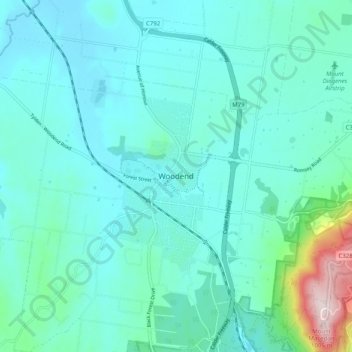 Topografinen kartta Woodend, korkeus, helpotus