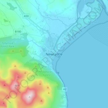 Topografinen kartta Newcastle, korkeus, helpotus