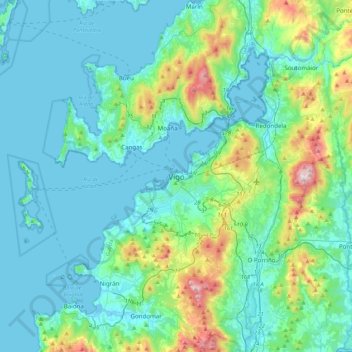 Topografinen kartta Vigo, korkeus, helpotus