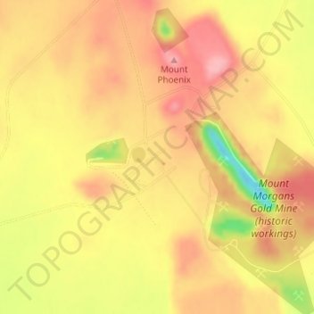 Topografinen kartta Mount Morgans, korkeus, helpotus