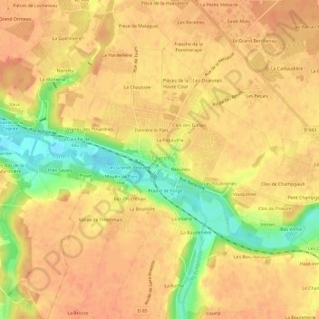 Topografinen kartta Le Bourg, korkeus, helpotus