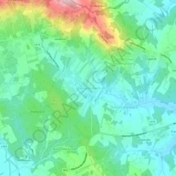 Topografinen kartta Obertiefenbach, korkeus, helpotus