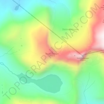 Topografinen kartta Slettmarkkampen, korkeus, helpotus