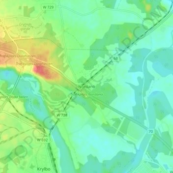 Topografinen kartta Nordanö, korkeus, helpotus