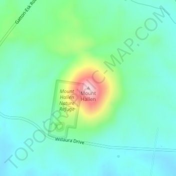 Topografinen kartta Mount Hallen, korkeus, helpotus