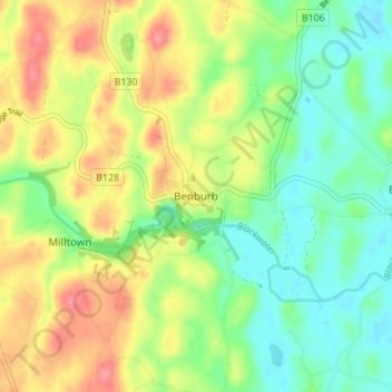 Topografinen kartta Benburb, korkeus, helpotus