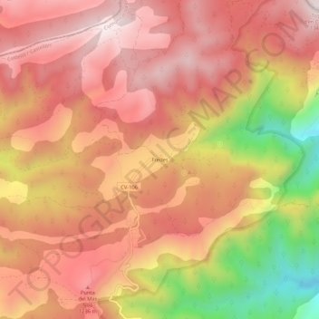 Topografinen kartta Fredes, korkeus, helpotus