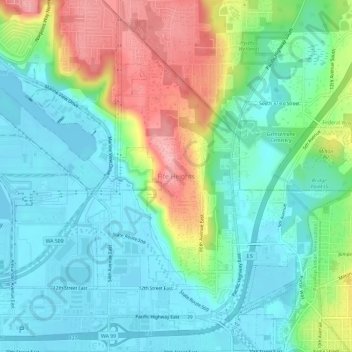 Topografinen kartta Fife Heights, korkeus, helpotus