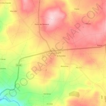 Topografinen kartta Agolada, korkeus, helpotus