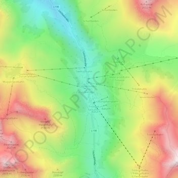 Topografinen kartta Zürs, korkeus, helpotus