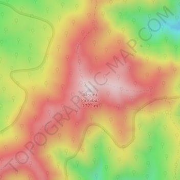 Topografinen kartta Mount Pinnibar, korkeus, helpotus