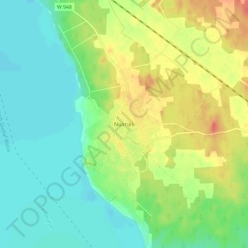 Topografinen kartta Nusnäs, korkeus, helpotus