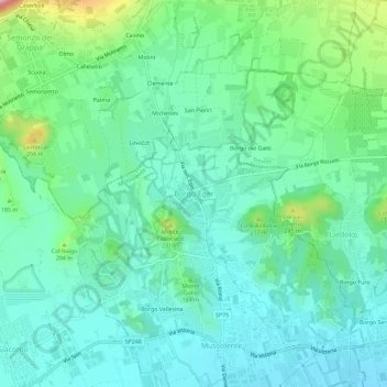 Topografinen kartta Borgo Eger, korkeus, helpotus