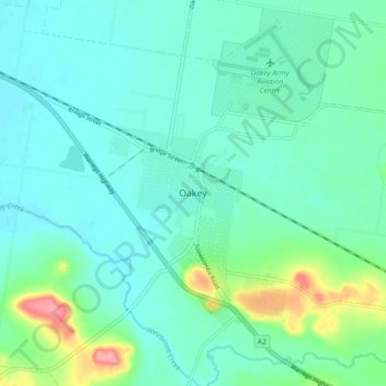 Topografinen kartta Oakey, korkeus, helpotus