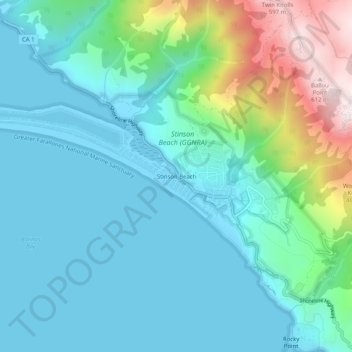 Topografinen kartta Stinson Beach, korkeus, helpotus