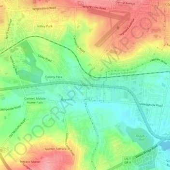 Topografinen kartta Wheless, korkeus, helpotus