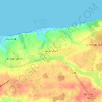 Topografinen kartta Surendorf, korkeus, helpotus